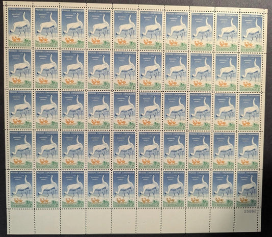 1957 USA 3c Whooping Crane Sheet -Scott 1098 -MNH, Undisturbed OG -No Sig Flaws
