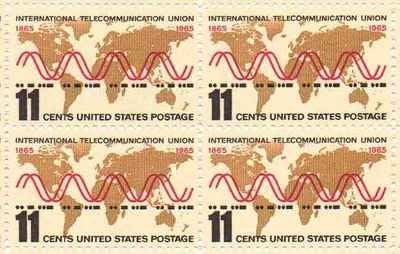 1965 Telecommunication Block of 4 11c Postage Stamps, Scott 1274, MNH, OG