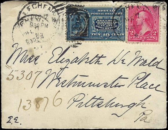 pre-1900 Special Delivery Cover Elizabeth De Wald, Pittsburg