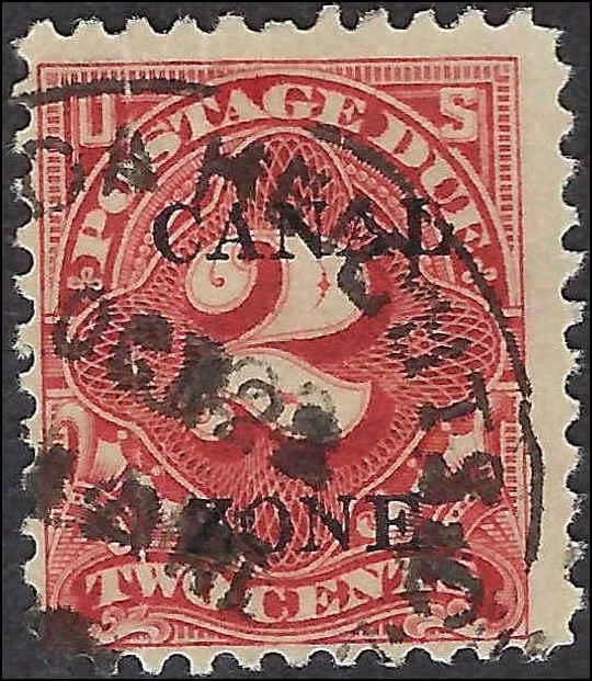 1925 USA Canal Zone 2c Postage Due - Scott J19 - Vertical Crease - Used