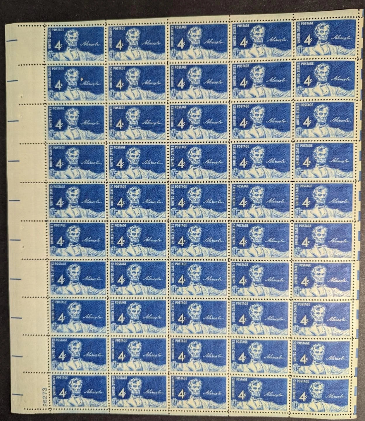1959 USA 4c Abe Lincoln Sheet -Scott 1116 -MNH, Undisturbed OG -No Sig Flaws