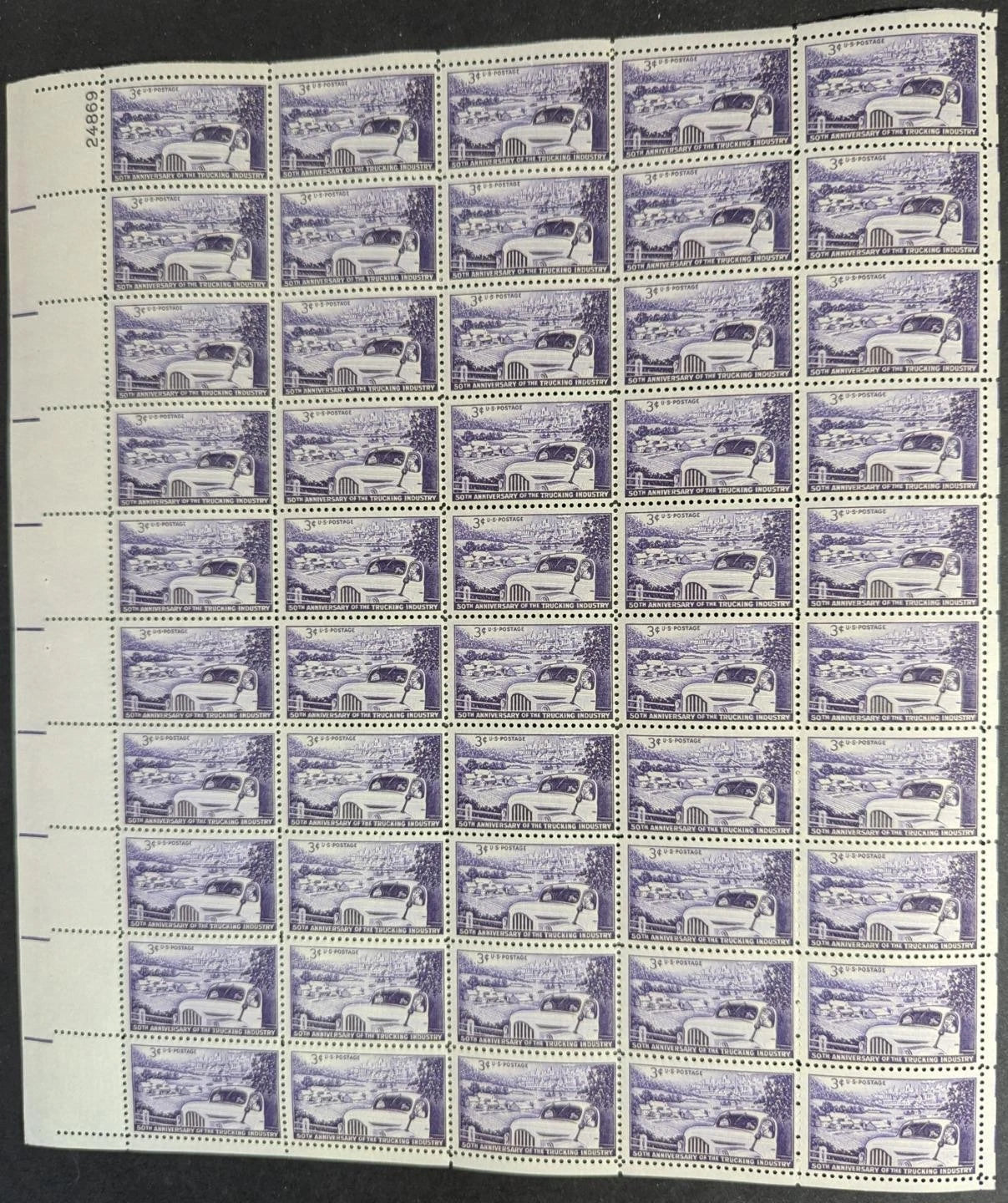 1953 USA Trucking 3c Sheet -Scott 1025 -MNH, Undisturbed OG - No Sig Flaws