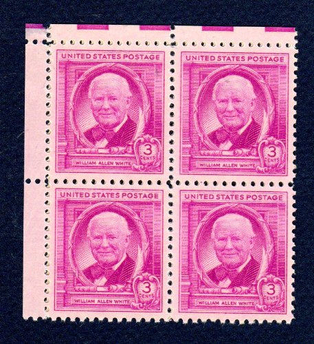 1948 William Allen White Block of 4 3c Postage Stamps, Scott960, MNH, OG
