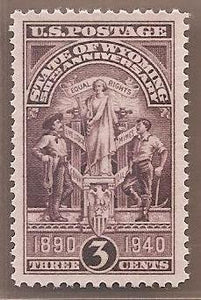 1940 Wyoming Statehood Single 3c Postage Stamp, Sc# 897, MNH, OG