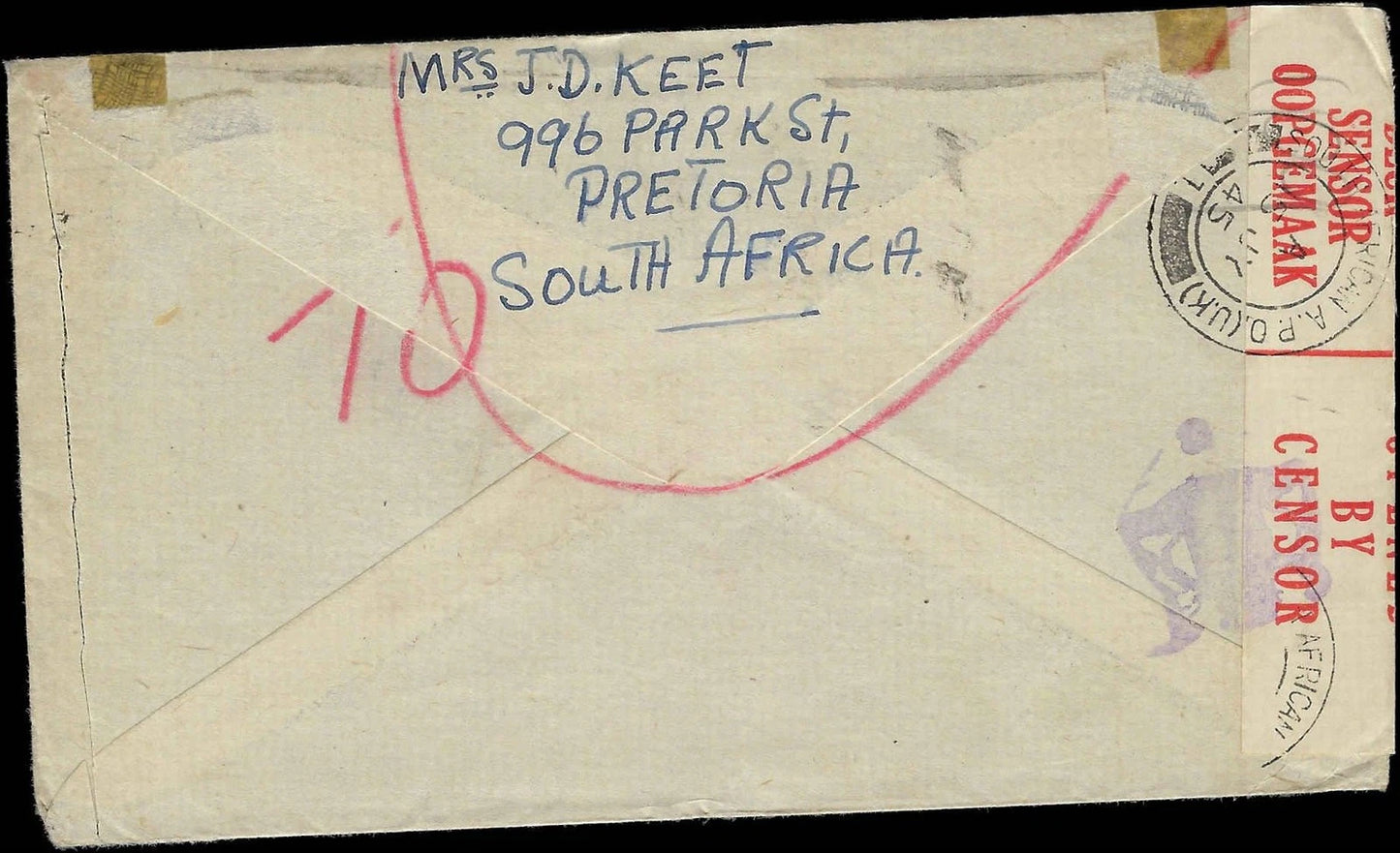 WW2 Cover & Christmas Letter from South Africa to POW in Germany Stalag VIIIB