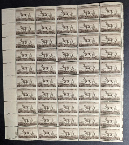 1956 USA 3c Wildlife Sheet -Scott 1078 -MNH, Undisturbed OG - No Sig Flaws
