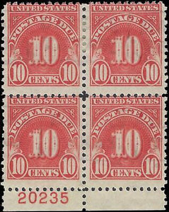 VEGAS - 1930 Postage Due 10c - Scott J74 - Block with Plate Number -P11 -VL Cancel