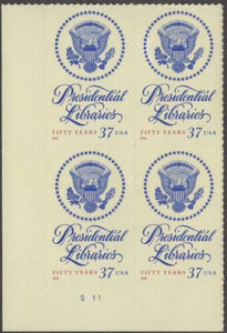 2005 Presidential Libraries Act Plate Block of 4 37c Stamps, Sc# 3930, MNH, OG