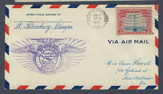 1930 St. Petersburg-Tampa Airline 16th Anniv Tony Jannus Cachet Cover