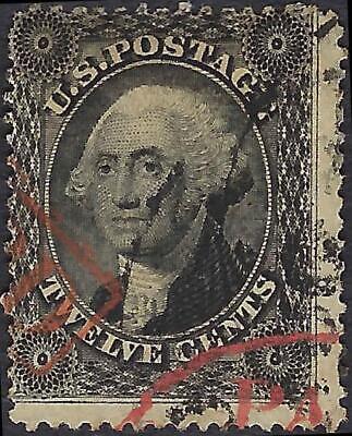 VEGAS - 1857 USA Washington 12c - Scott 36 with Magenta (or Red) "Paid" Cancels