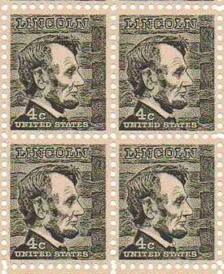 1965 Abraham Lincoln Block of 4 4c Postage Stamps, Scott1282, MNH, OG