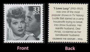1999 Celebrate the 1950s I Love Lucy Single 33c Postage Stamp, Sc#3187l, MNH, OG