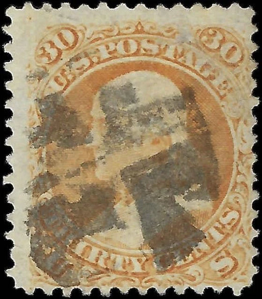 1861 USA - Scott 71 - 30c - Fancy Cancel - Light Corner Crease Upper Right