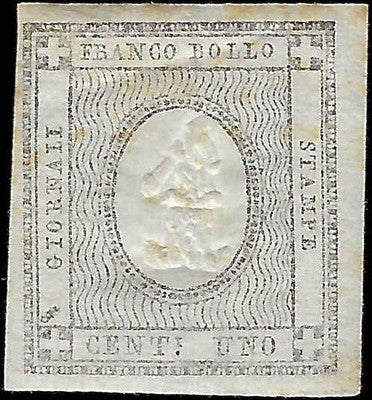 1861 Sardinia Newspaper 1c Stamp - 4 Margins! - Sc# P1 - FV629