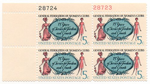 1966 Federation of Womens Clubs Plate Block of 4 5c Postage Stamps, Scott 1316 MNH