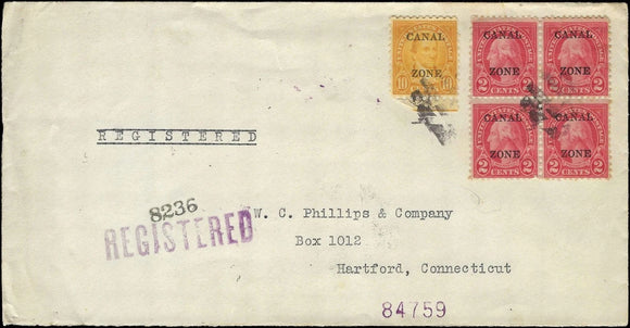 c1929 - Registered Canal Zone to USA - 4 Different Post Mark Stops on Reverse!