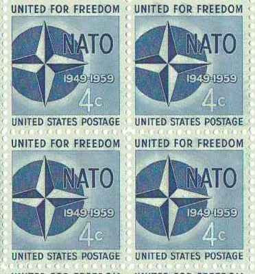 1959 Nato Block of 4 4cPostage Stamps, Scott1127, MNH, OG