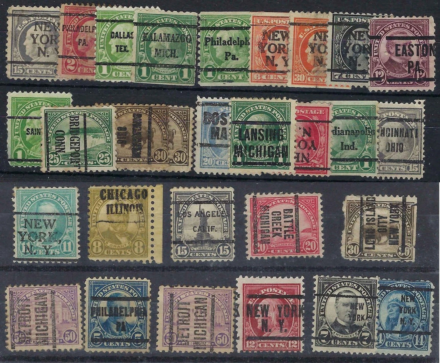 USA Early Pre-Cancell Set as Shown - Scott Number Unchecked - Some Flaws
