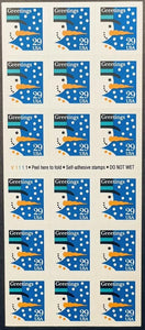 1993 Snowman Greetings 29c ATM Booklet Pane of 18 - Sc# 2803a - MNH