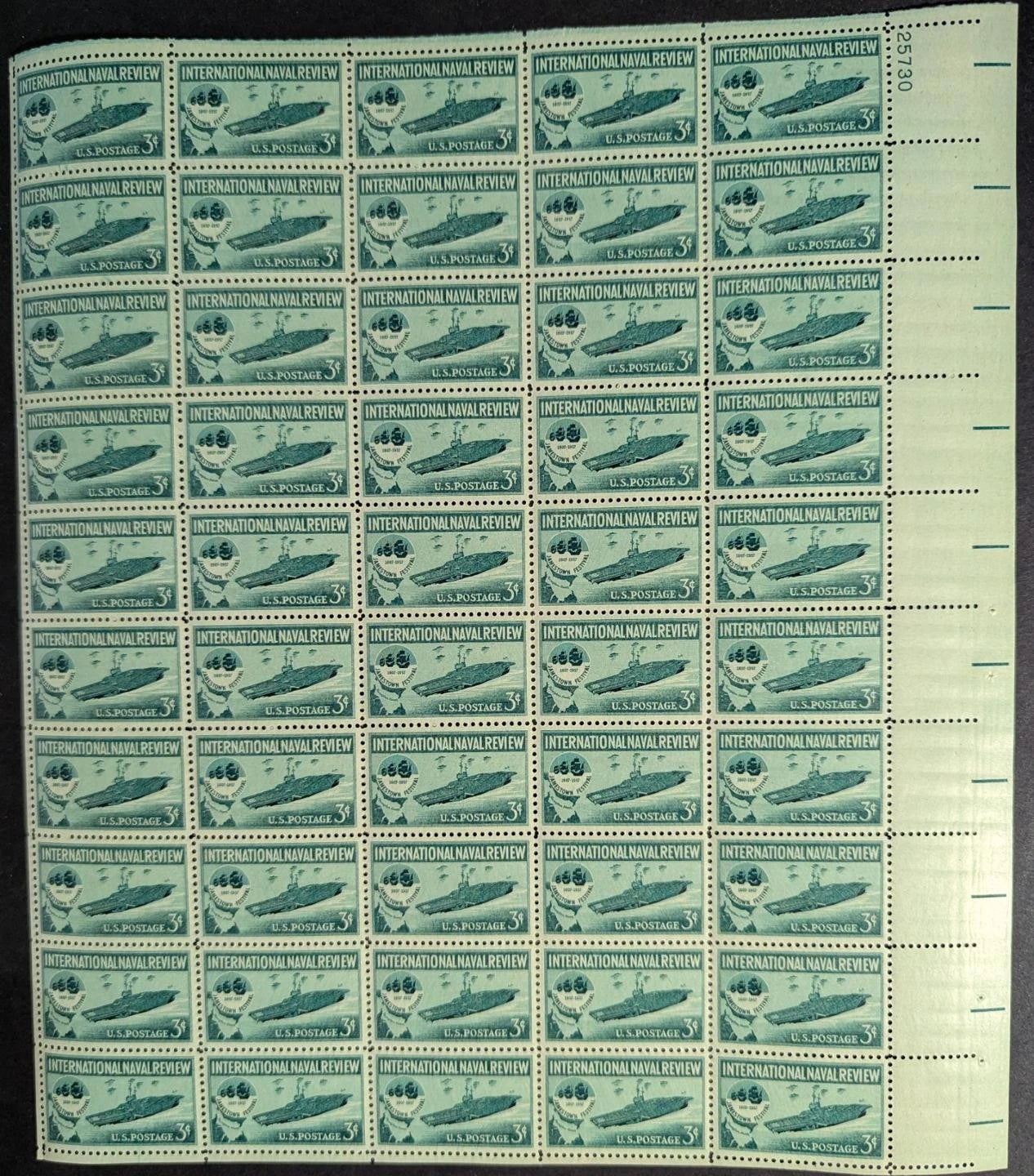 1957 USA 3c Naval Review Sheet -Scott 1091 -MNH, Undisturbed OG -No Sig Flaws