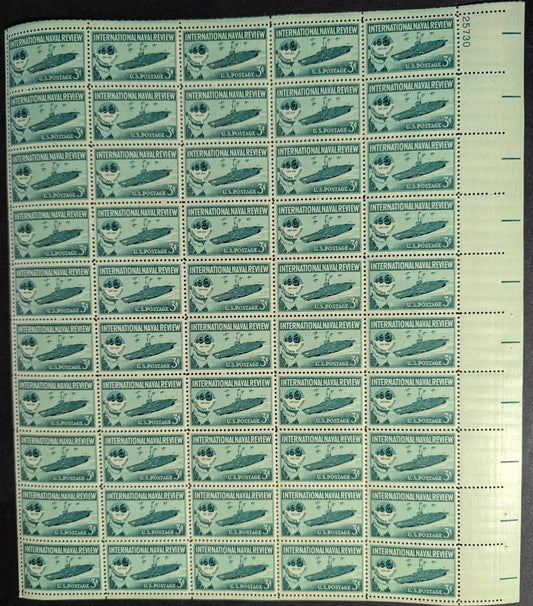 1957 USA 3c Naval Review Sheet -Scott 1091 -MNH, Undisturbed OG -No Sig Flaws