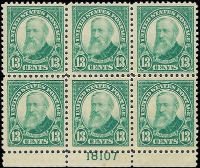 c1926 - Sc# 622 Harrison Plate Block of 6 - MNH, Undisturbed OG - Cat= $300!