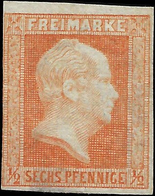 c1850 Prussia, Germany 1/2sg (6pf) - Scott 2 - Very Light Cancel - Solid