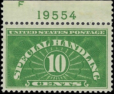 VEGAS -1928 10c Special Handling Plate No. - Scott QE1 - MLH, OG- Centering!
