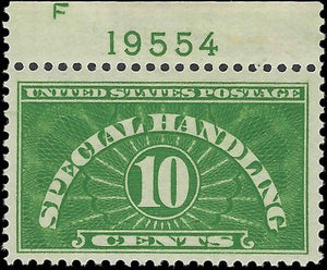 VEGAS -1928 10c Special Handling Plate No. - Sc# QE1 - MLH, OG- Centering!