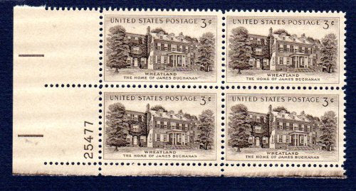 1956 President Buchanan's Home, Plate Block of 4 4c Stamps -Scott1081- MNH,OG