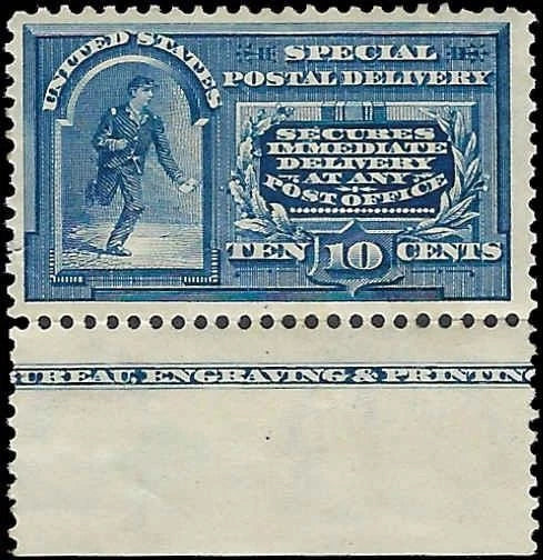 c1895 - #E5 10c Special Delivery with Imprint - Mint, No Gum - Good Centering!