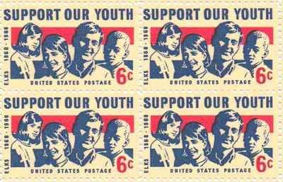 1968 Support our Youth Block of 4 6c Postage Stamps, Scott1342, MNH, OG