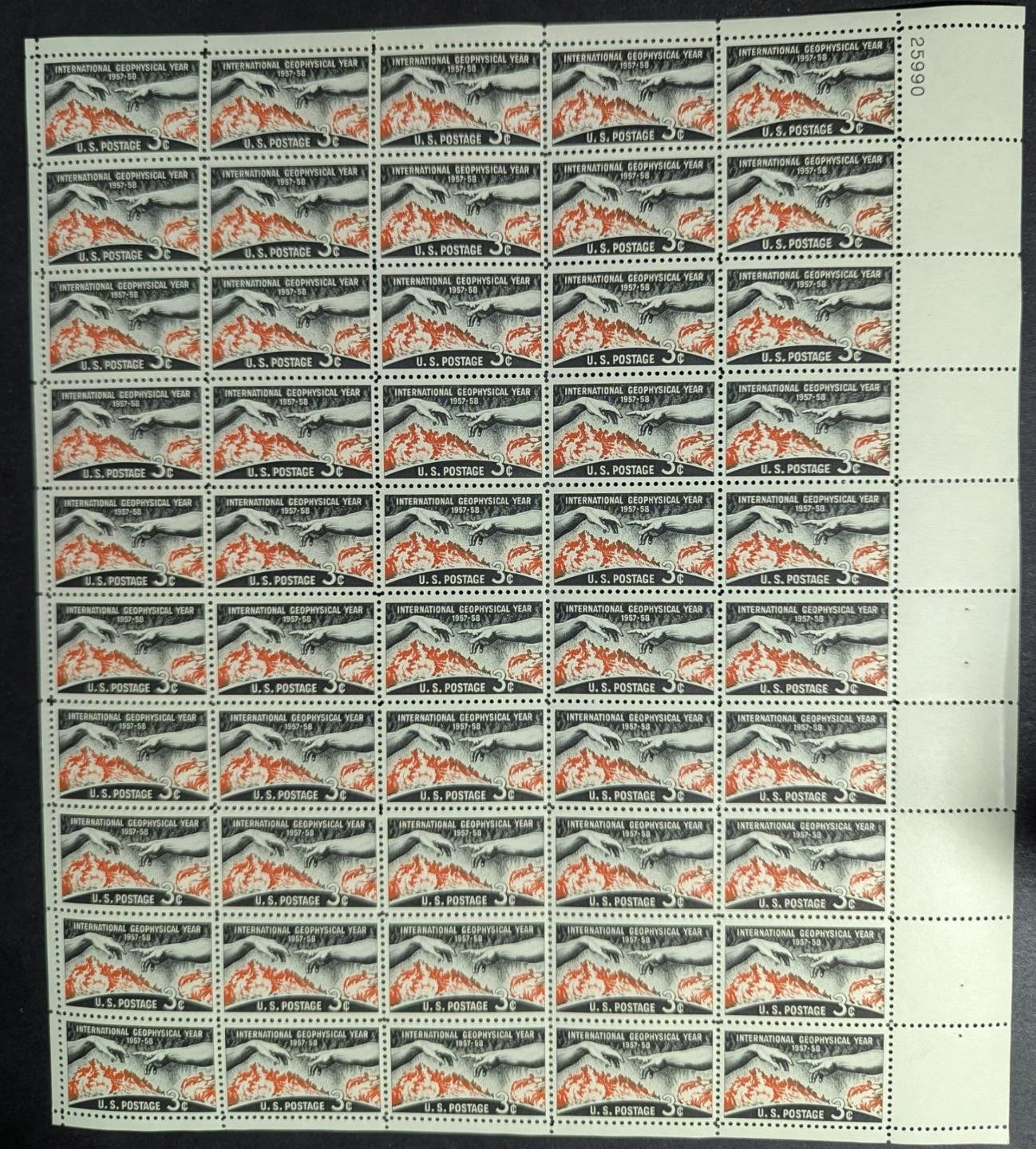 1958 USA 3c Geophysical Year Sheet -Scott 1107 -MNH, Undisturbed OG -READ