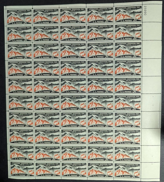 1958 USA 3c Geophysical Year Sheet -Scott 1107 -MNH, Undisturbed OG -READ