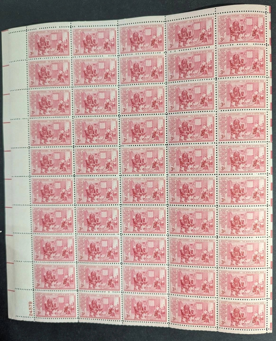 1952 USA Betsy Ross 3c Sheet -Scott 1004 -MNH, Undisturbed OG - No Sig Flaws