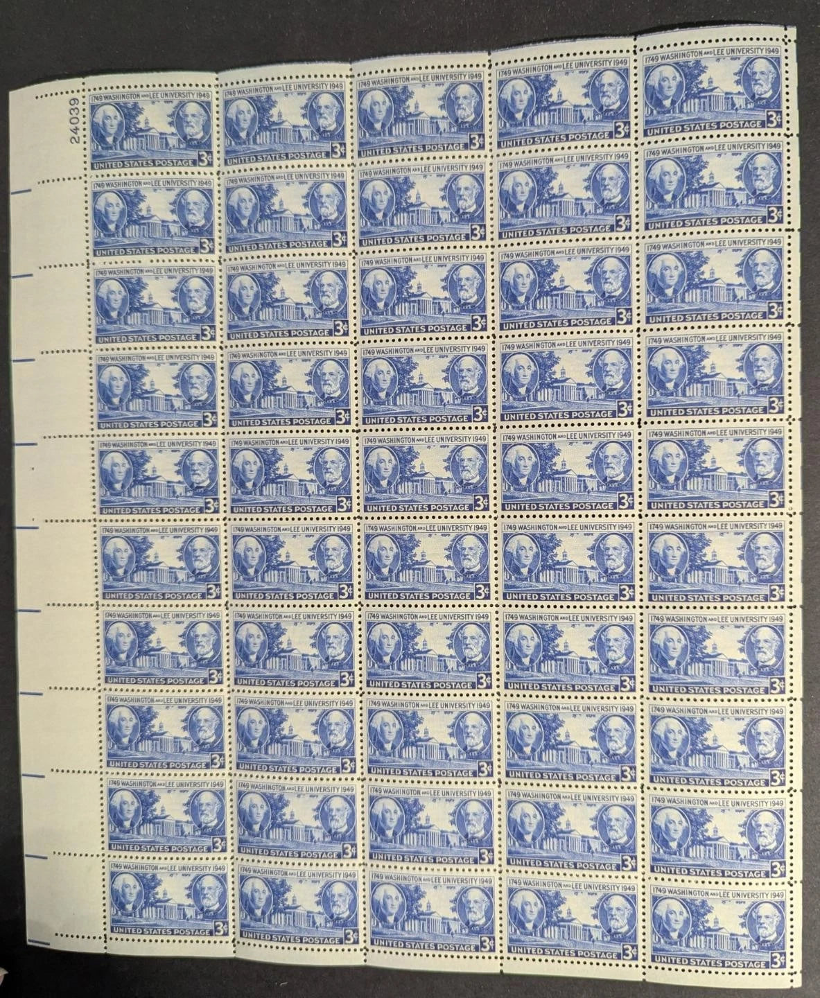 1949 USA Robert E Lee 3c Sheet -Scott 982 -MNH, Undisturbed OG -No Sig Flaws