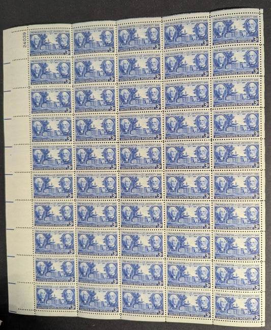 1949 USA Robert E Lee 3c Sheet -Scott 982 -MNH, Undisturbed OG -No Sig Flaws