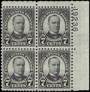 c1927 - Sc# 639 President McKinley Plate Block of 4 - MNH, OG - Ex. Centering!