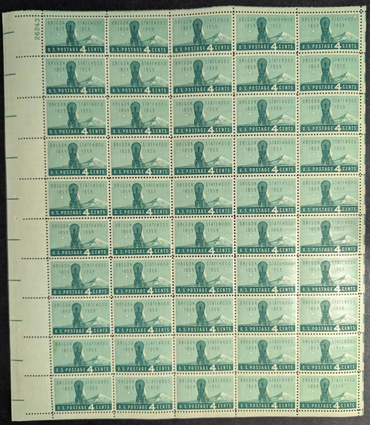 1959 USA 4c Oregon Sheet -Scott 1124 -MNH, Undisturbed OG -No Sig Flaws