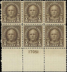 c1922 - USA - Nathan Hale Sc# 551 Plate Block of 6 - MNH, OG - Read