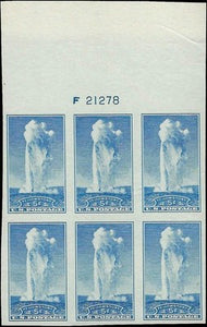 c1935 - #760 Yellowstone Natl Park - Imperf Plate Block of 6 - MLH, NG