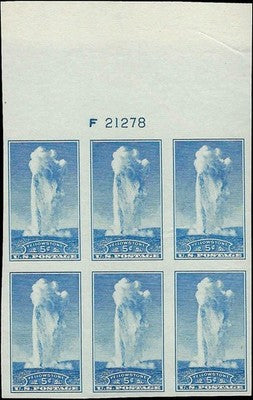 c1935 - #760 Yellowstone Natl Park - Imperf Plate Block of 6 - MLH, NG