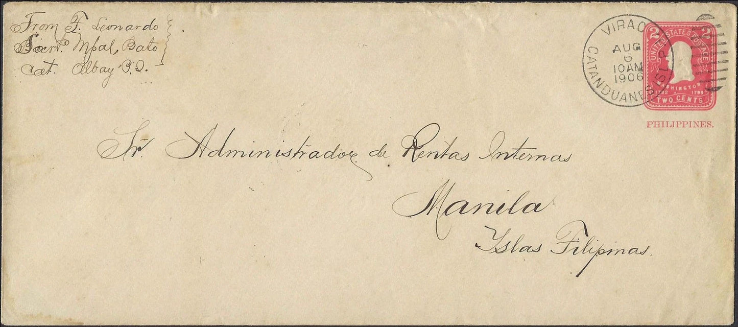 Philippines U22 Used Entire VIRAC CATANDUANES 1906 Cancel