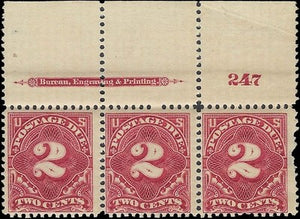 c1895 - Postage Due Sc# J39 MNH, OG Imprint Strip of 3 - Thin - READ