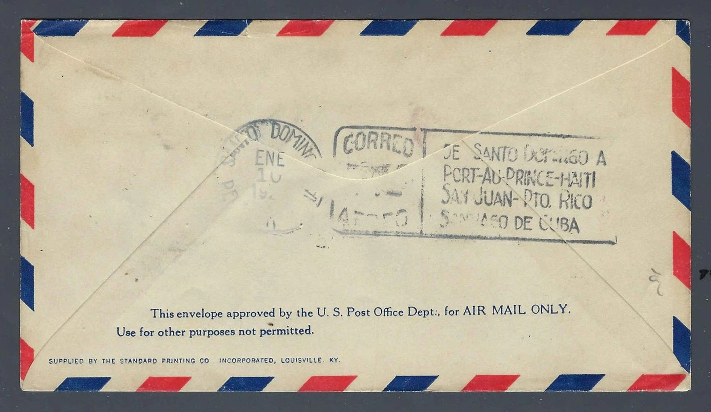 1929 FAM 6 Inaugural First Flight Cover Miami -Santo Domingo Dominican Republic