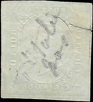 VEGAS - 1854 Sardinia Italy 5c Stamp -Scott 7 - Used With Tear - See Images