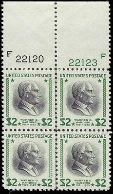c1938 - Scott 833 $2 Harding Plate # Block of 4 - MNH, OG - Choice Centering!
