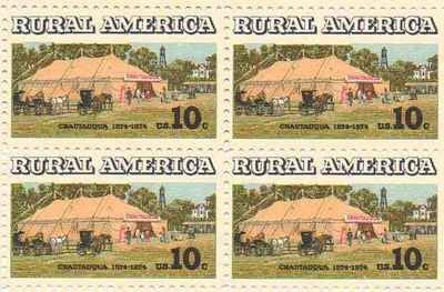 1974 Rural America Chautauqua Block of 4 10c Postage Stamps, Scott 1505, MNH, OG