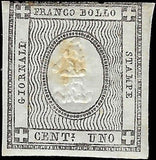 1861 Sardinia Newspaper 1c Stamp - 3 Margins! - Sc# P1 - FV639
