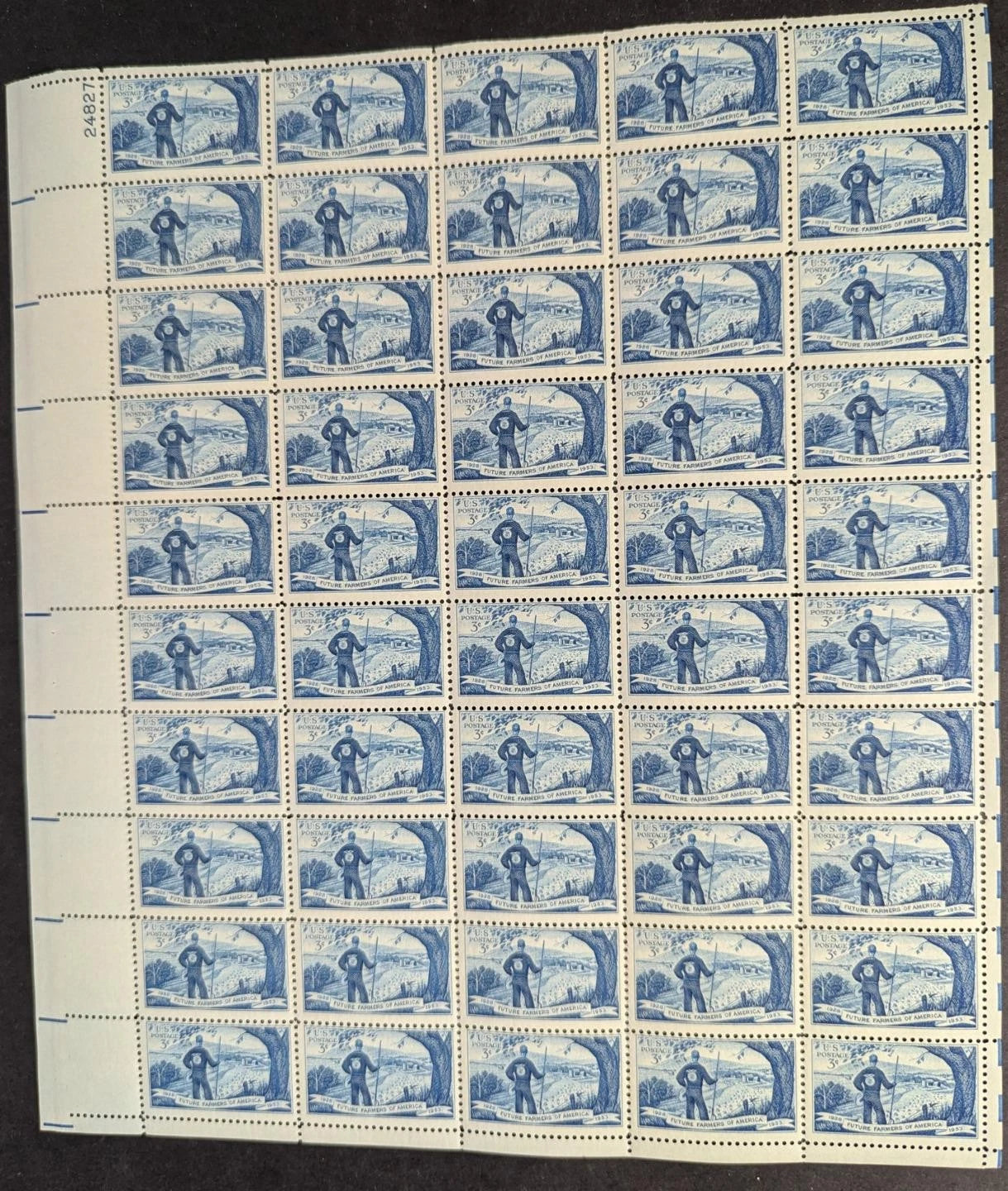 1953 USA Future Farmers 3c Sheet -Scott 1024 -MNH, Undisturbed OG - No Sig Flaws